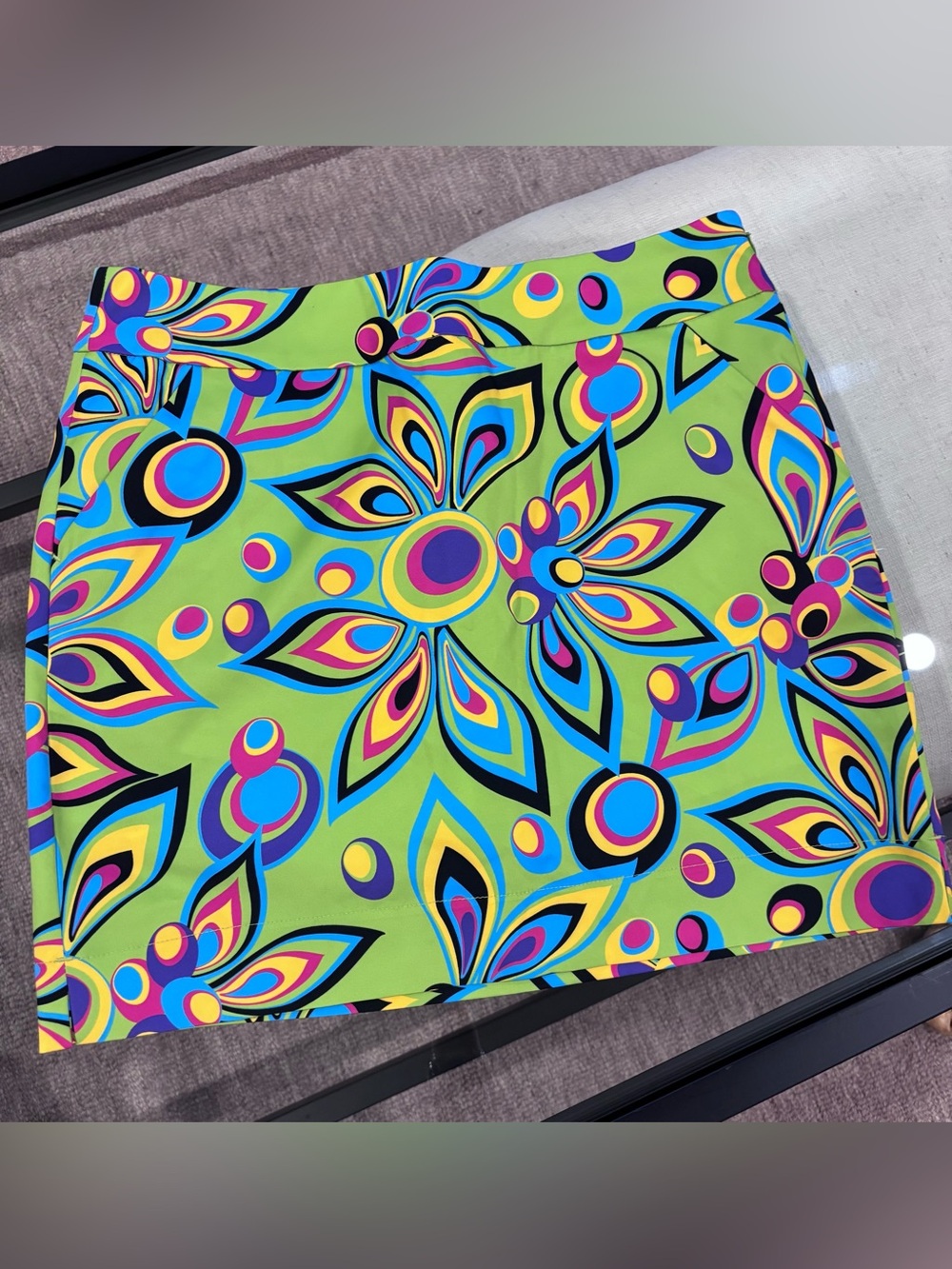 Loudmouth Lime Floral Mini Skirt Skort with Multicolor Petal Print